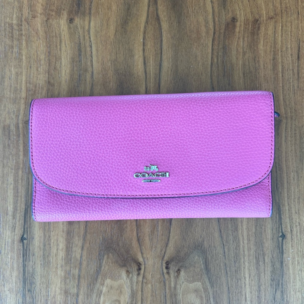 Authentic pink Coach Pebbled Leather Trifold Snap wallet